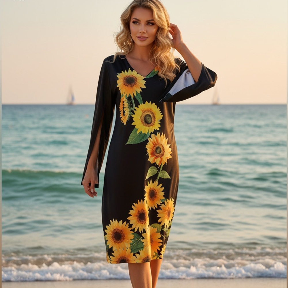 Sunflower Print Black  Dress size L- XL